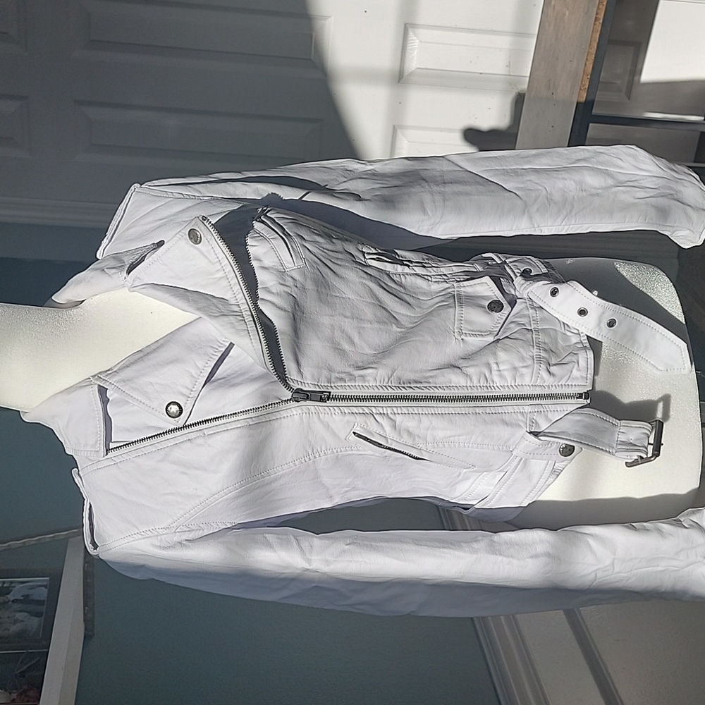 Guess white vegan leather moto jacket